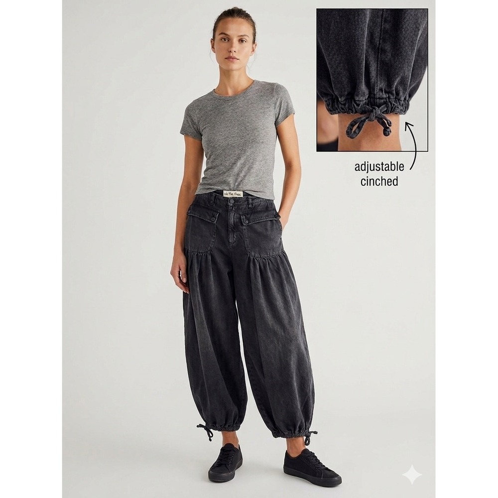 We The Free People PantsWomen 27 Black Lotus Balloon High Rise Adjustable Boho